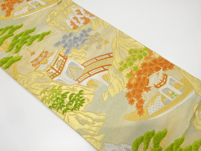 JAPANESE KIMONO / ANTIQUE FUKURO OBI / SILK / WOVEN SCENERY